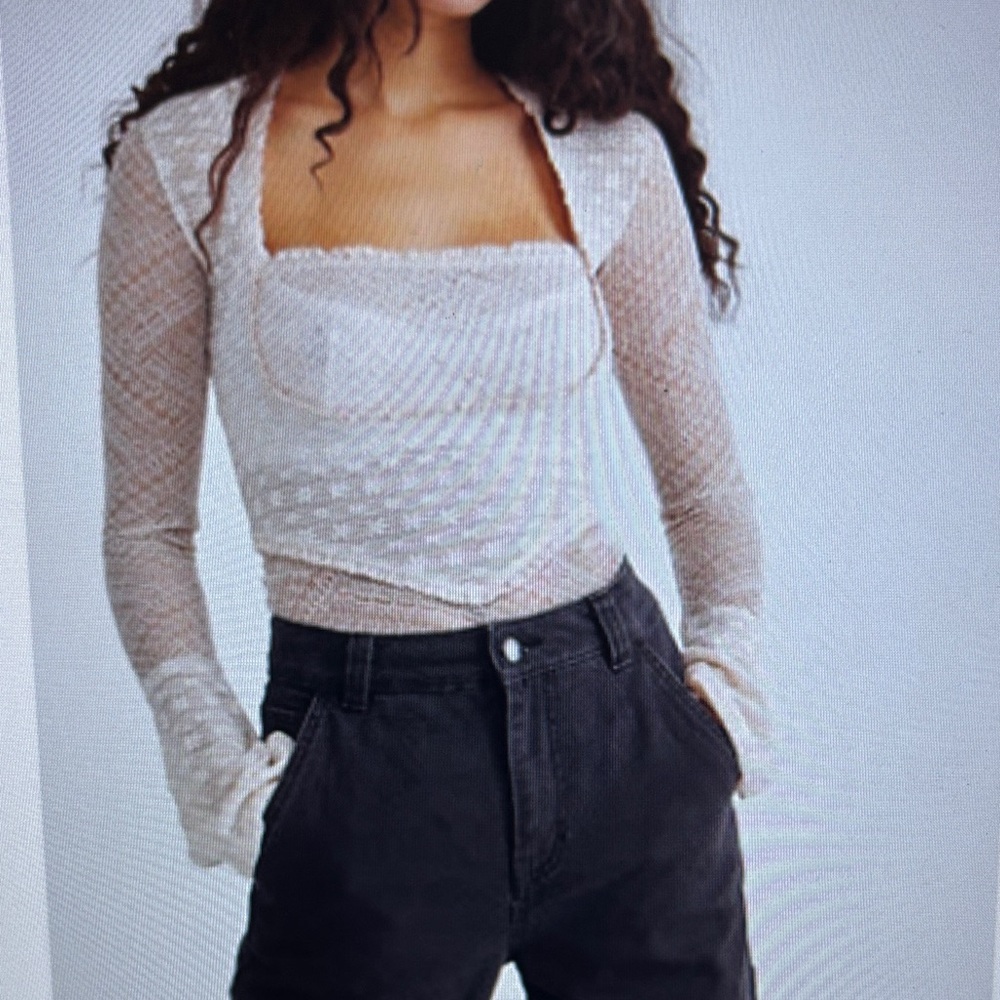 Free People Cream Sheer Lace Blouse